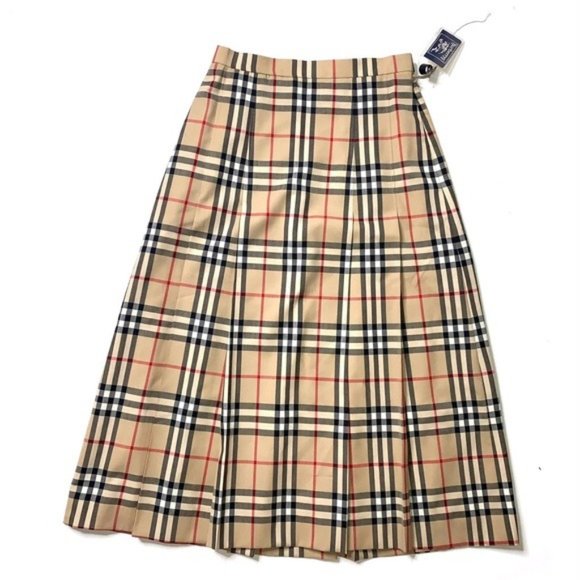 NWT Burberry Plaid Midi Skirt 100% Wool
